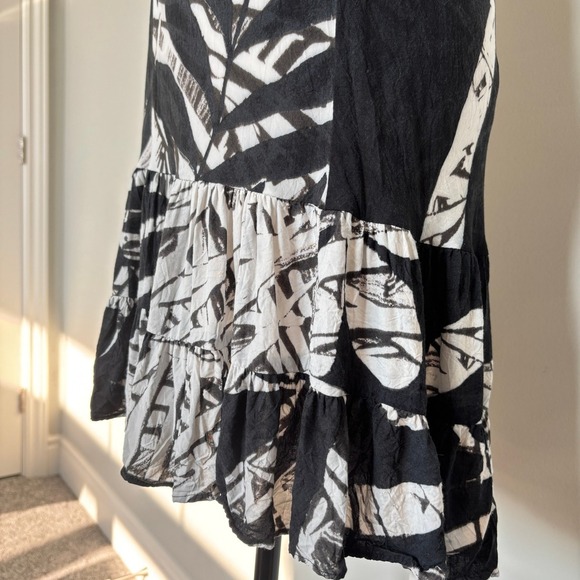 Jams World Size XS Dress Tropical Print Black White Sleeveless Midi Tiered - Picture 6 of 11